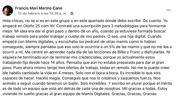 Testimonio de una mami de la comunidad